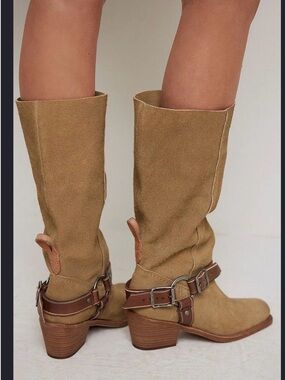Free People We The Free Denver Double Buckle Leather Harness Western Boots NWT